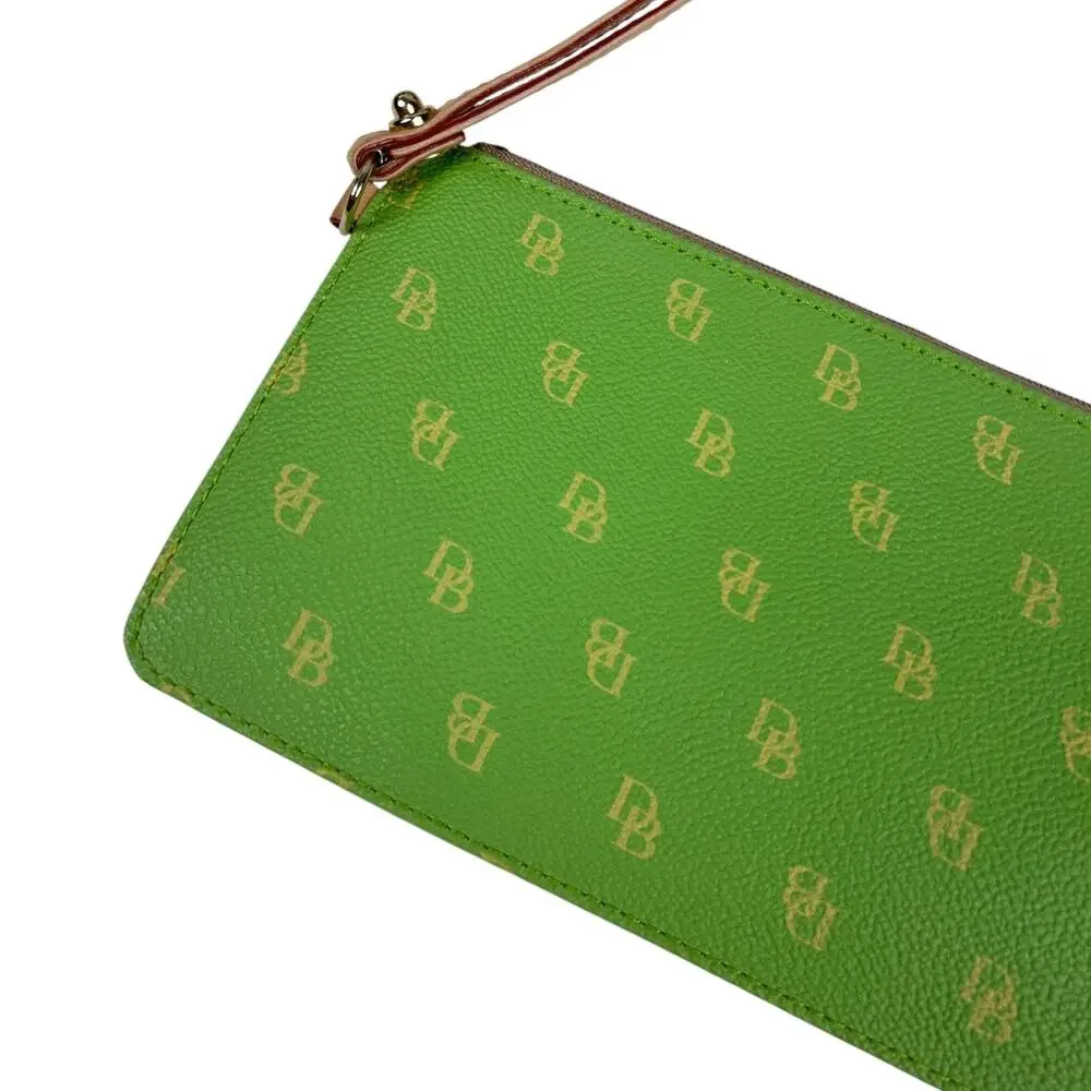 Dooney and Bourke Green DB Printed Coated Canvas Wristlet Wallet